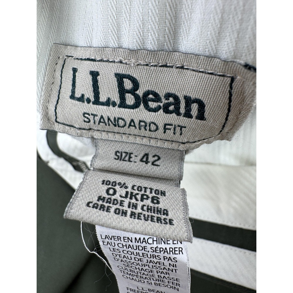 LL Bean Chino Pants Mens 42 Loden Army Green Pleated Standard Fit Unhemmed - Picture 5 of 15